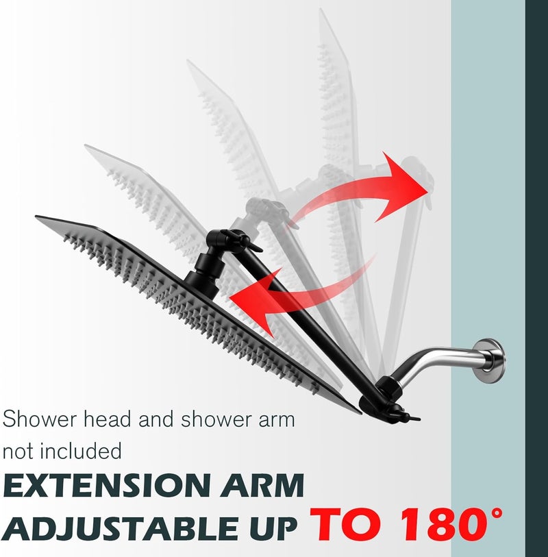 RLKDKJ Heavy Duty Adjustable Shower Arm, 11" Brass Extension with Gear Lock Teeth & Swivel Nut, Strong Load Support, No Sagging, Keeps Shower Head Straight, Leak-Free, G1/2 Universal (Matt Black) - Image 5